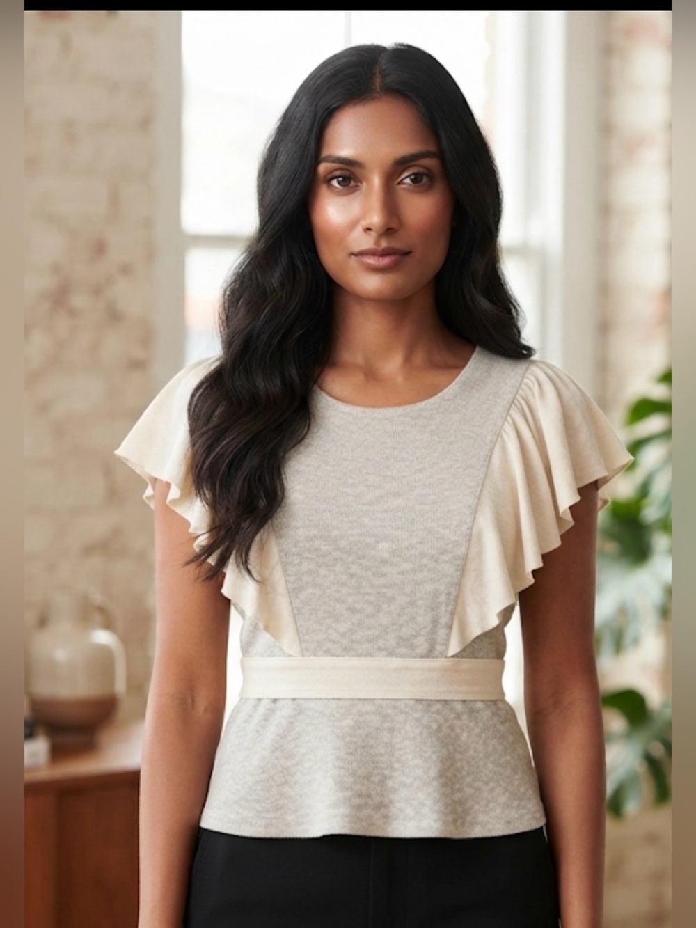 Banana Republic Ruffle Sleeve Open Back Top - Picture 1 of 4